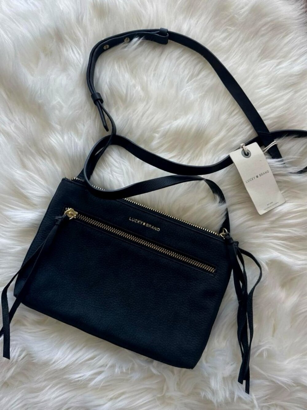 Lucky Brand Black Leather Crossbody Bag | Gold Tone Hardware | New
